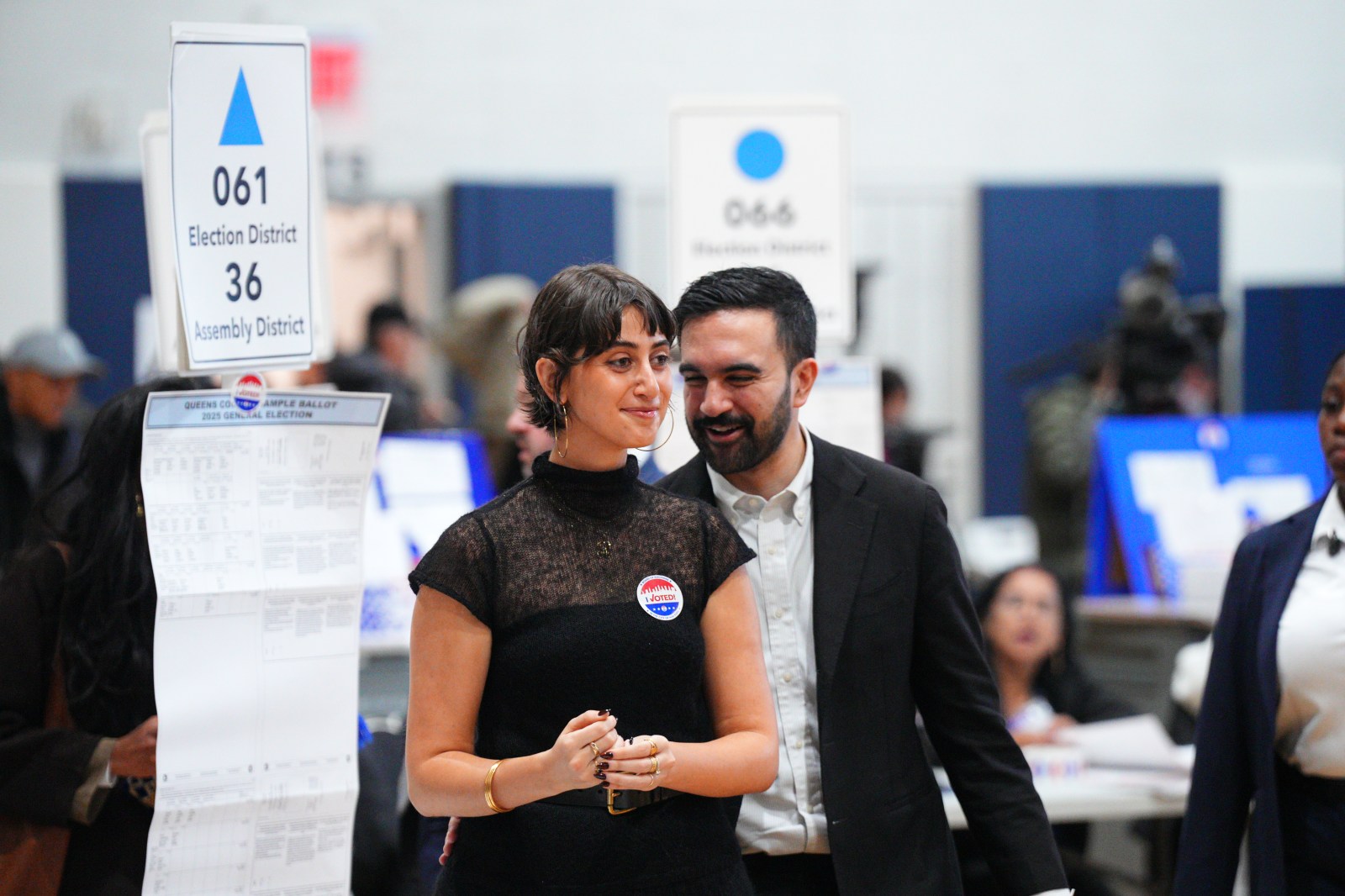 Zohran Mamdani and Rama Duwaji casting a ballot on Election Day in Queens