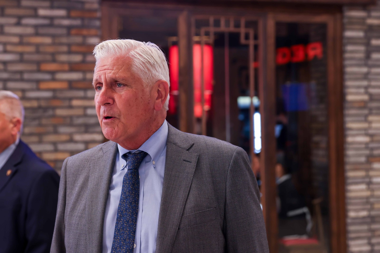 Bruce Blakeman campaigning at a shopping mall in Flushing, Queens
