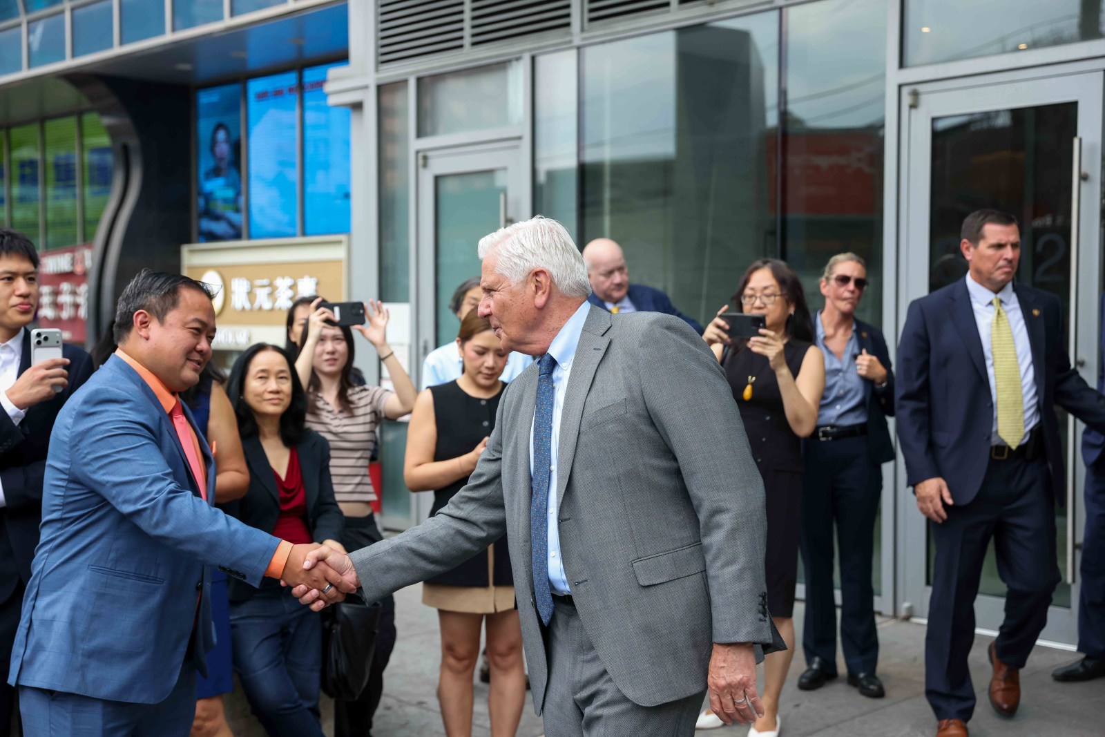 Bruce Blakeman greeting voters while campaigning in New York City