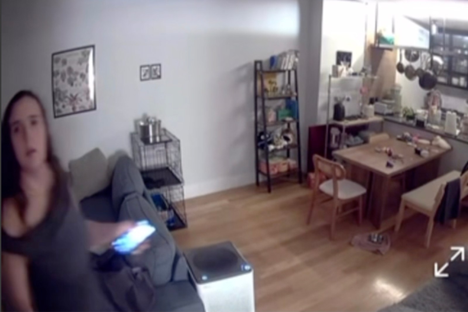 Security camera footage of a woman inside the Kims' Long Island City apartment